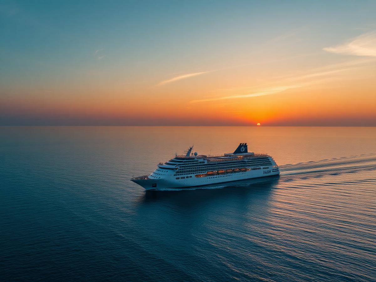 Luxury cruise ship at sunset
